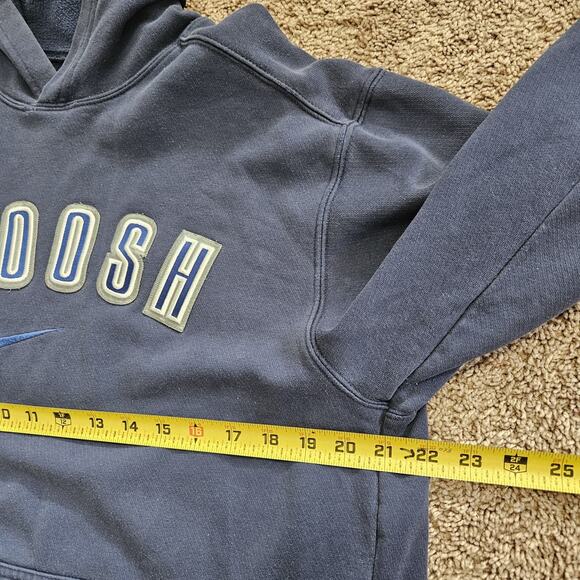 Vtg Nike Silver Grey Tag Center Swoosh Spellout Hoodie Kids XL Women XS Blue Y2K - Picture 7 of 9